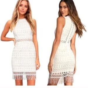 Lulus Kenna White Crochet Lace Bodycon Dress size Small New
